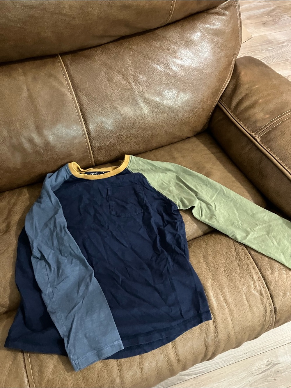 Kids Colorblock Long-Sleeve Tee - Navy with Blue & Olive Sleeves